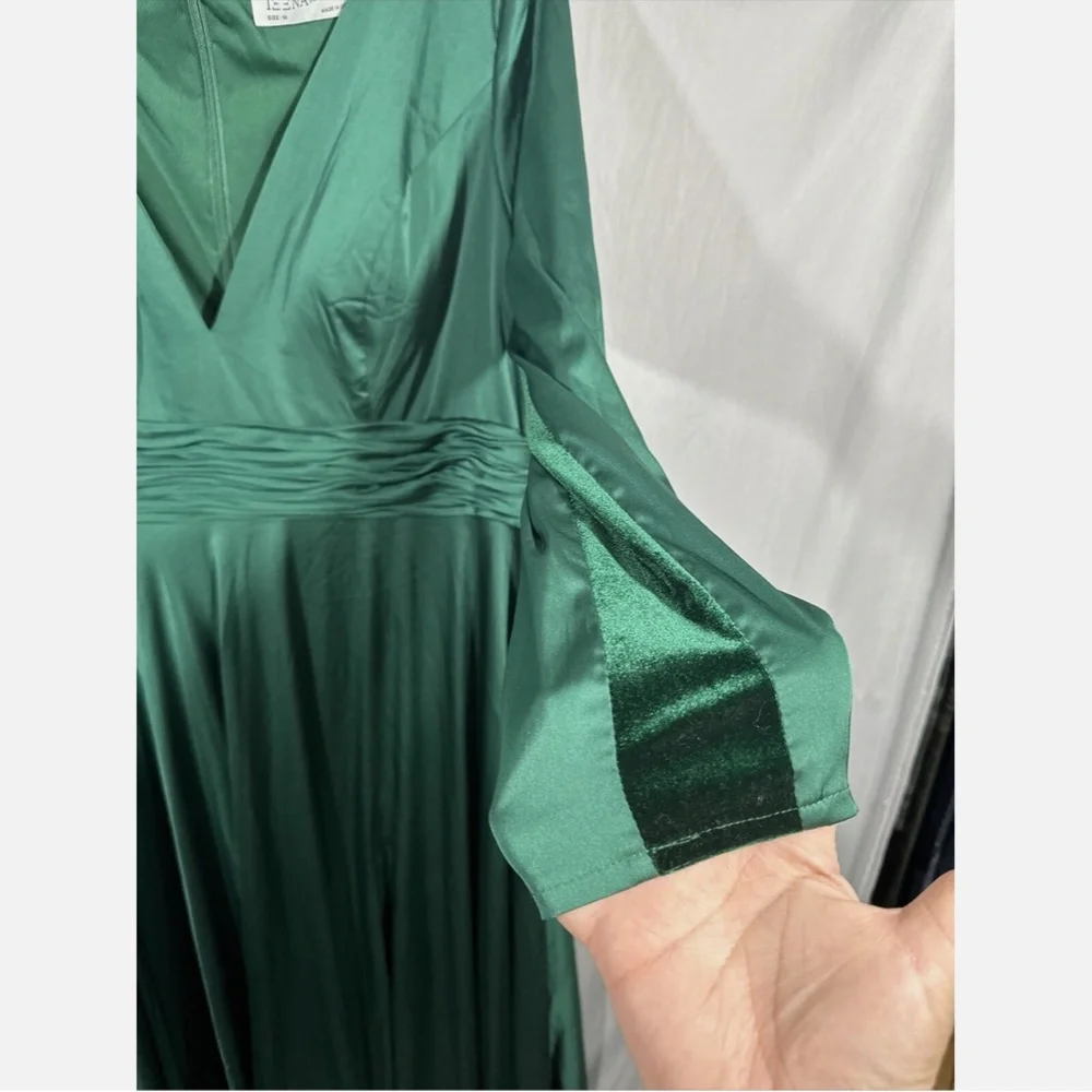 NEW IEENA Mac Duggal [ 16‎ ] Long Sleeve V-Neck A-Line Gown Emerald Green - Picture 9 of 16